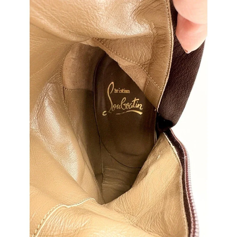 Christian Louboutin Brown Suede Knee High Boots Sheepskin Accent Size EU 36.5